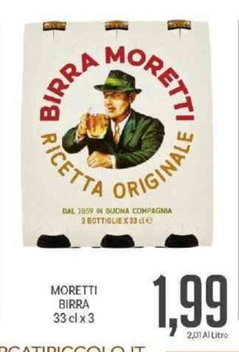 Supermercati Piccolo Moretti Birra 33 cl x 3 offerta