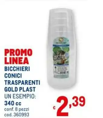 Metro Gold Plast Bicchieri Conici Trasparenti 340cc 8 pezzi offerta