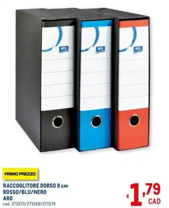 Metro Aro Raccoglitore Dorso 8cm Rosso/Blu/Nero offerta
