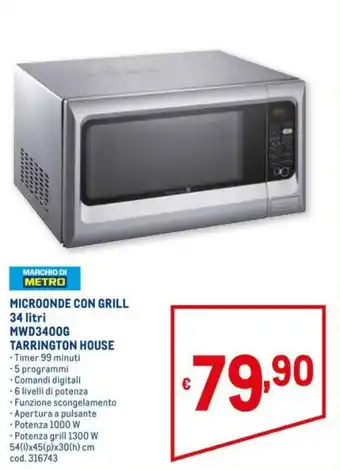 Marchio di Metro Tarrington House Microonde con Grill 34 litri MWD3400G