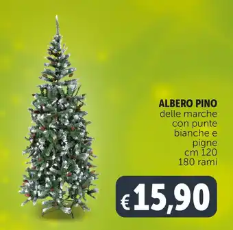 Deco Supermercati Albero Pino delle marche con punte bianche e pigne cm 120 180 rami offerta