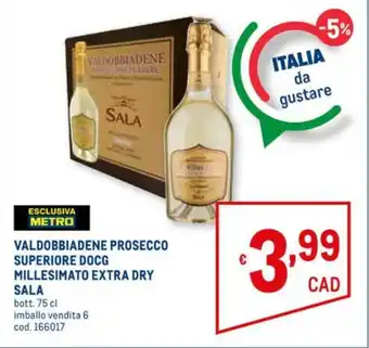 Metro Sala Valdobbiadene Prosecco Superiore Docg Millesimato Extra Dry 75cl offerta