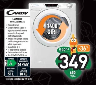 Unieuro Candy Lavatrice HCU1410TXME1S offerta