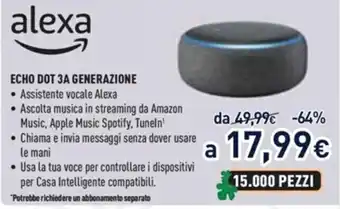 Unieuro Alexa Echo Dot 3A Generazione offerta