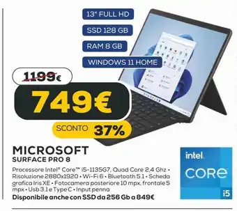 Euronics Microsoft surface pro 8 offerta
