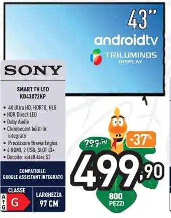Unieuro Sony Smart TV LED 43" KD43X72KP offerta
