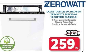 Telitaly Zerowatt Lavastoviglie da Incasso ZD1L38-02 13 Coperti Classe A+ offerta