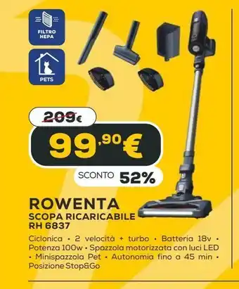 Euronics Rowenta scopa ricaricabile offerta