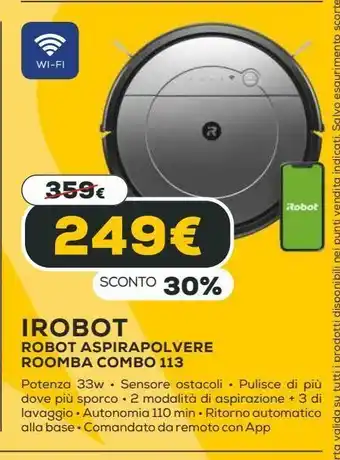 Euronics Irobot robot aspirapolvere roomba combo 113 offerta