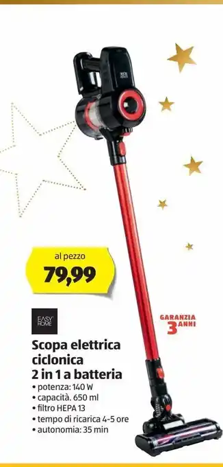 ALDI Scopa elettrica ciclonica 2in1 a batteria offerta