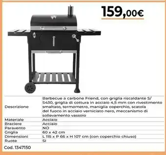 Brico Io Barbecue A Carbone Friend Cod.1347150 offerta