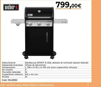 Weber Weber Barbecue Spirit E-325, Dotato Di Comodi Ripiani Laterali