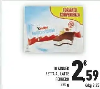 Conad Ferrero Kinder Fetta Al Latte 280 G(ml) offerta