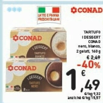 Conad Conad - Tartufo Nero Gelato Alla Crema Ricoperto Di Gelato Al Cacao E Polvere Di Cacao 160 G(ml) offerta