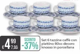 Casa collection Set 6 tazzine caffè con piattino 80cc decoro knosso in porcellana