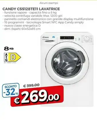 Famila Candy Smart CSS128TE-11 Lavatrice Libera Installazione Caricamento Frontale 8 Kg 1200 Giri/min D Bianco offerta