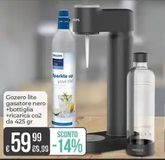 Portobello Philips Gozero lite gasatore nero +bottiglia +ricarica co2 da 425 gr offerta
