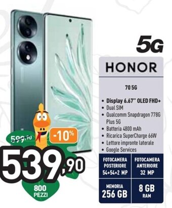 Unieuro Honor 70 5G offerta