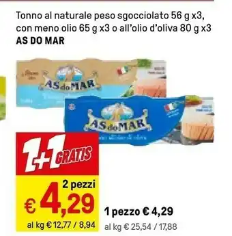 Iper La Grande As Do Mar Tonno Al Naturale Peso Sgocciolato 56 G X3, Con Meno Olio 65 G X3 O All'olio Oliva 80 G X3 offerta