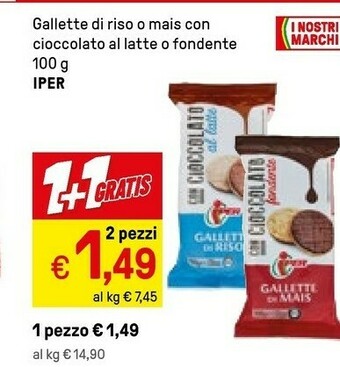 Iper La Grande Iper Gallette Di Riso O Mais Con Cioccolato Al Latte O Fondente 100 G offerta