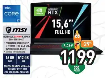 Unieuro MSi Notebook Gaming Katana GF66 11UE-804IT offerta