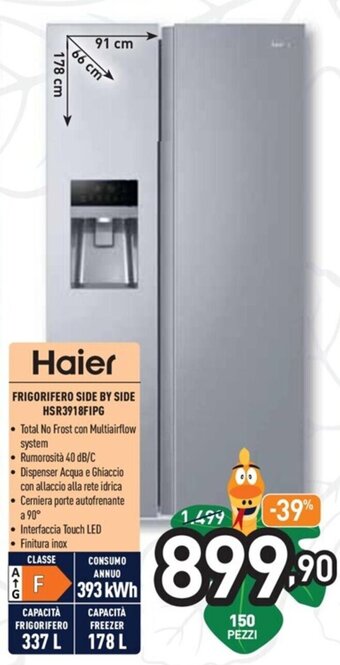 Unieuro Haier Frigorifero Side by Side HSR3918FIPG offerta