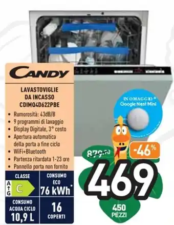 Unieuro Candy Lavastoviglie da Incasso CDIMQ4D622PBE offerta