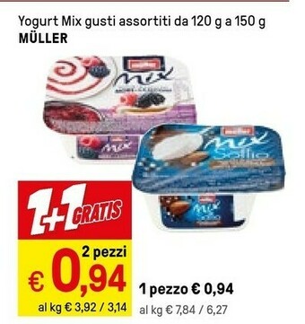 Iper La Grande Muller Mix Yogurt Bianco Più Fragole 150 G(ml) offerta