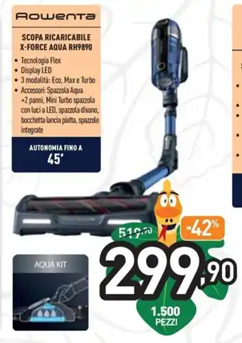 Unieuro Rowenta Scopa Ricaricabile X-Force Aqua RH9890 offerta