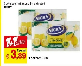 Iper La Grande Nicky Carta Cucina Limone 3 Maxi Rotoli offerta