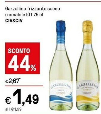 Iper La Grande Civ & civ Vino Frizzante Secco Garzellino 750 G(ml) offerta