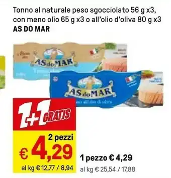 Iper La Grande As Do Mar Tonno Al Naturale Peso Sgovviolato 56 G X3, Con Meno Olio 65 G X3 O All'olio D'oliva 80 G X3 offerta