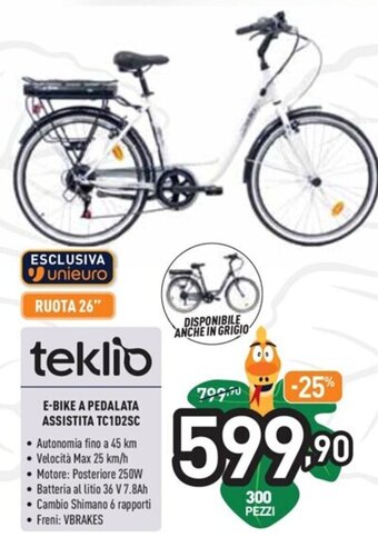 Unieuro teklio E-Bike a Pedalata Assistita TC1D2SC offerta