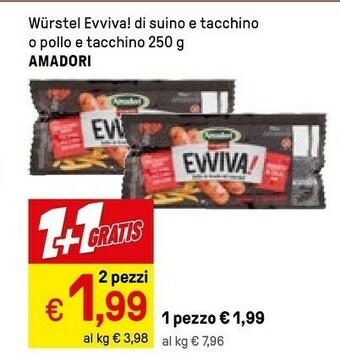 Iper La Grande Amadori Evviva Il Würstel Di Suino E Tacchino 250 G(ml) offerta