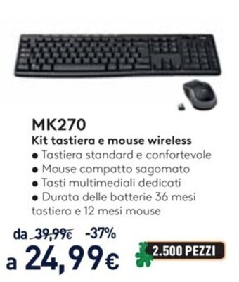 Unieuro Logitech MK270 Kit tastiera e mouse wireless offerta