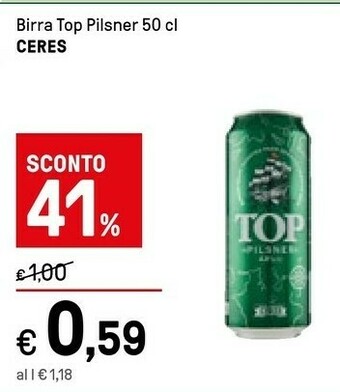 Iper La Grande Ceres Top Pilsner 500 G(ml) offerta