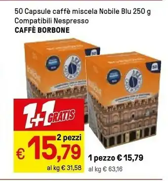 Iper La Grande Caffe Borbone 50 Capsule Caffe Miscela Nobile Blu 250 G Compatibili Nespresso offerta