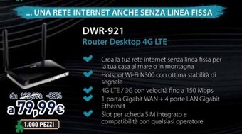 Unieuro D-Link DWR-921 Router Desktop 4G LTE offerta