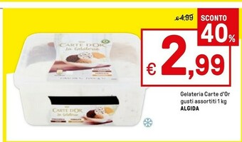 Iper La Grande Algida Carte D'Or La Gelateria Stracciatella Gianduia Caffè 1000 G(ml) offerta