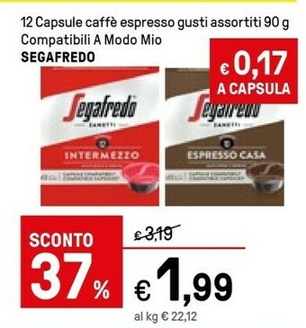 Iper La Grande Segafredo 12 Capsule Caffe Espresso offerta