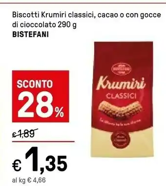 Iper La Grande Bistefani Biscotti Krumiri Classici, Cacao O Con Gocce Di Cioccolato 290 G offerta