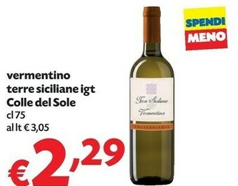Pam Colle Del Sole Vermentino Terre Siciliane IGT offerta
