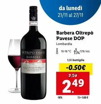 Lidl Barbera oltrepò pavese docg offerta