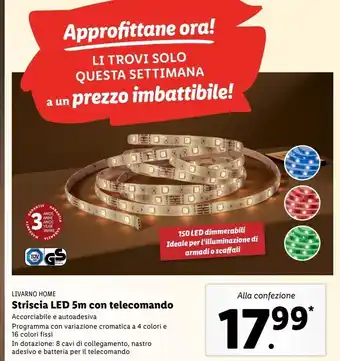 Lidl Striscia led 5m con telecomando offerta