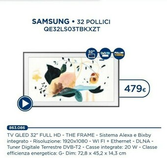 Esselunga Samsung The Frame QE32LS03TBK 81,3 Cm (32") Full HD Smart TV Wi-Fi Nero offerta
