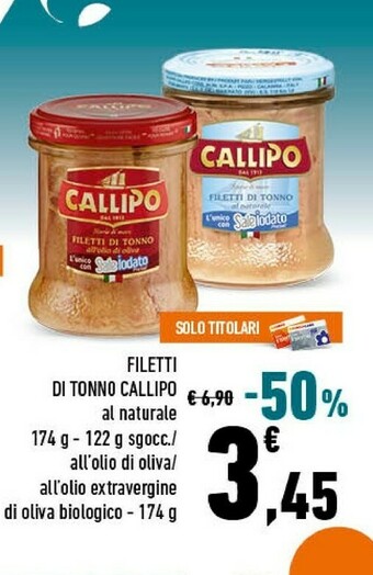 Conad Callipo Filetti Di Tonno Al Naturale L'Unico Con Sale Iodato 122 G(ml) offerta