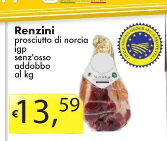 Sugros Renzini prosciutto di norcia igp senz' osso addobbo al kg offerta