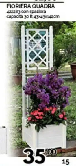 Fioriera Quadra Con Spalliera Capacita 30 Lt 43x43x142 Cm