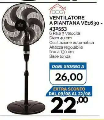 Orizzonte Dcg Eltronic Ventilatore A Piantana Ve1630-432553 offerta