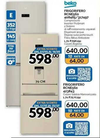 Orizzonte Beko RCNE560E40ZXP Frigorifero Con Congelatore A+++ offerta